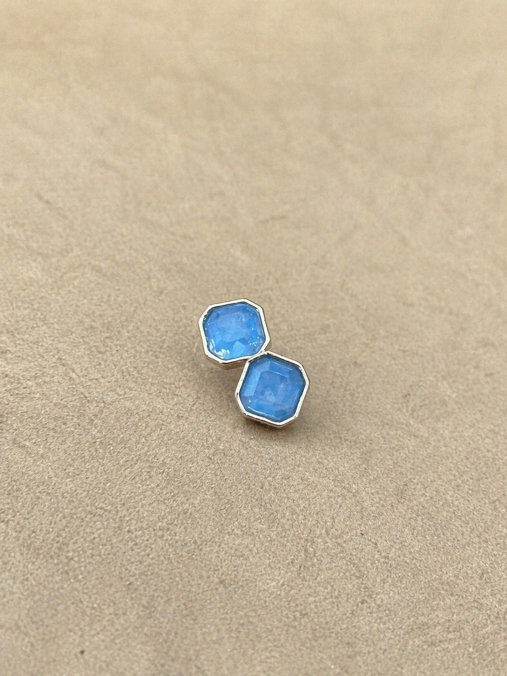 Blue Octagon Stud Earrings - Gold Setting